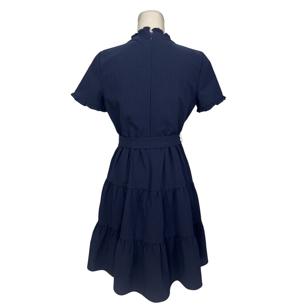 Gal Meets Glam Maisie Navy Blue Seersucker Ruffle Tiered Dress Sz 4 Cottagecore - Picture 3 of 16